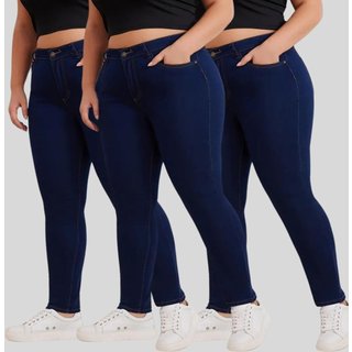 Kit 3 Calça Jeans Plus Size Feminina Skinny Com Elastano e Empina Bumbum Lavagem Escura