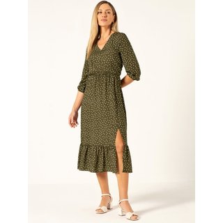 Vestido Principessa Longuete em Viscose Estampada Verde Militar Ieda