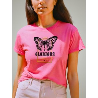 Camiseta Feminina T-shirt Plus Size GuGi Borboleta Estampada Camisa Blusa Rosa