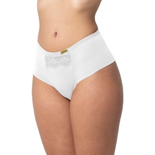 Calcinha Gabi Lingerie Cintura Alta Fio Duplo Microfibra Renda Cós Alto Lingerie Branco
