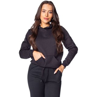 Blusão de Moletom Feminino Desayner com Capuz Preto