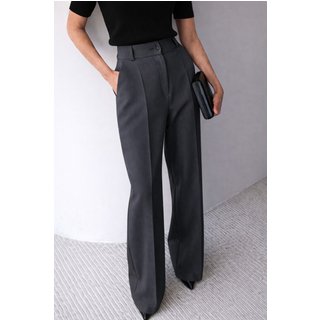 Calça Wide Leg Pantalona Alfaiataria Feminina Dra Maia Cinza Chumbo