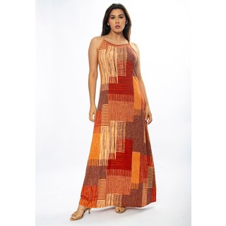Vestido Longo Amazônia Vital Malha Trapézio Estampa Tramas do Sol