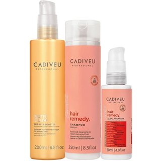 Kit Cadiveu Essentials Hair Remedy Shampoo Sérum e Nutri Glow Booster (3 produtos)