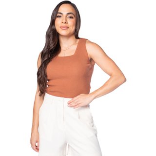Regata Feminina Biamar Tricot com Decote Quadrado Marrom