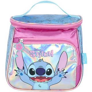 Infantil - Lancheira Escolar Média Náilon Holográfica Stitch com Bolso Roxo