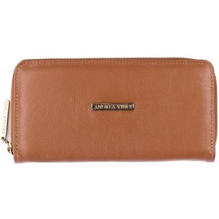 Carteira feminina de couro liso Bonny 10x19cm - Caramelo