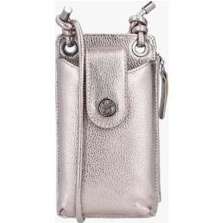 BOLSA PEQUENA PORTA-CELULAR EM COURO METALIZADO TITÂNIO COM ALÇA DE NÓ