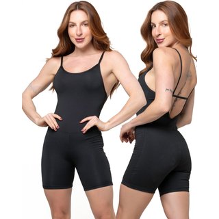 Macaquinho Fitness Alcinha Slim Zero Transparência Forrado Academia Macacão 048 PRETO
