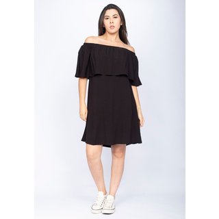 Vestido Curto Cabiúna Viscose Amazonia Vital Ombro a Ombro Babados Preto