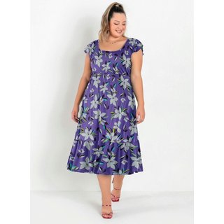 Vestido Midi Com Franzidos Plus Size Floral Marguerite