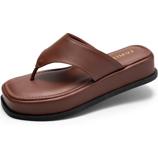 Tamanco Feminino Lumiss Flatform Chinelo De Dedo Papete Confortável Marrom