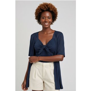 Regata Feminina Laço Lurex Marialícia Azul