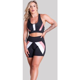 Conjunto Fitness Feminino GJR Modas Short Recorte Cintura Alta E Top Nadador Academia Treino Rosa