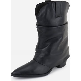 Bota Texana Country Western Enrugada Em Couro Feminina Bico Fino Maria Paula Preto