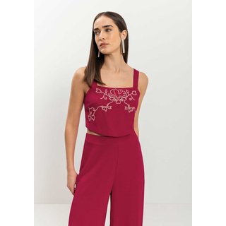 Blusa Lez a Lez Cropped De Alças Com Amarração Em Crepe Alfaiataria