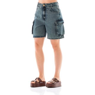 Bermuda Jeans Feminina Arauto Mom Cargo Brown