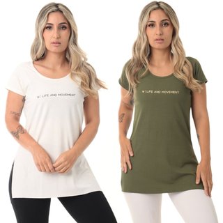 kit 2 Blusa Feminina Academia Moviment Verde e Marfim