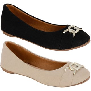 Kit 2 Pares De Sapatilha Bico Redondo Feminina Mr Try Shoes Casual Macia Confortável Bege Preto