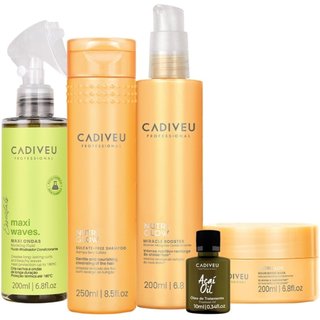Kit Cadiveu Professional Nutri Glow Shampoo Máscara Maxi Ondas Booster Fluído de Tratamento e Açaí Oil (5 produtos)
