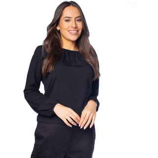 Blusa Feminina Olho Fatal com Elástico nos Punhos Preto
