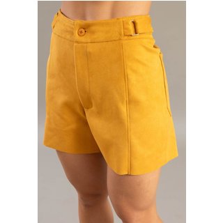 Shorts Suede Feminino Com Detalhe No Cós Dialogo Jeans Mostarda