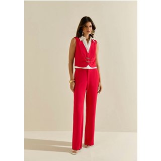 Regata Morena Rosa Ajustada Decote V Cropped Estampado