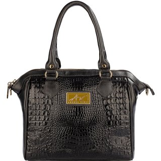 Bolsa Andrea Vinci estruturada de couro croco Leila - Preto