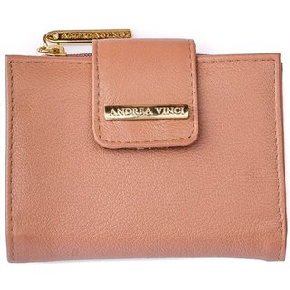 Carteira Andrea Vinci Feminina De Couro Liso Linna 11x13cm - Bege