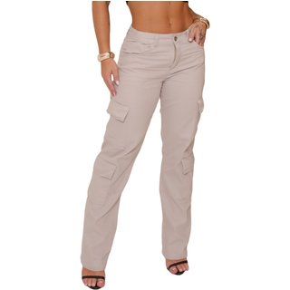 Calça Feminina Jeans Light Super Cargo 4 Bolsos Creme