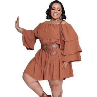 Vestido Summer Body Ciganinha Curto Plus Size Bege
