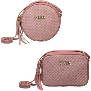 Kit 2 Bolsas Transversal Redonda e Quadrada Matelasse Selten Rosa
