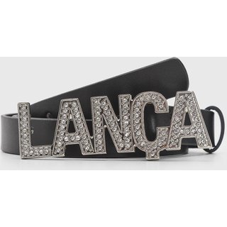 Cinto Feminino Lança Perfume Fivela Lettering Pedrarias Preto
