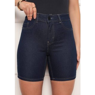 Bermuda Jeans Meia Coxa Cintura Alta Feminina Avec Conforto e Estilo Azul Escuro
