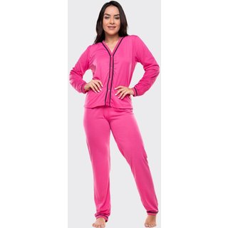 Pijama Feminino Longo 4 Estações de Botão Amamentação Pijama Gestante Pijama Americano Maternidade Rosa Pink