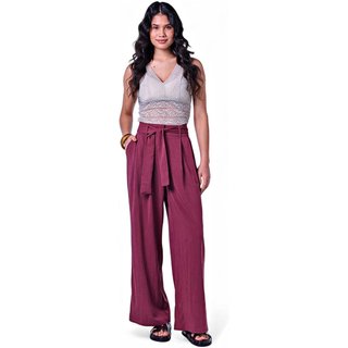 Calça Pantalona Feminina com Cinto Bordô Incolor