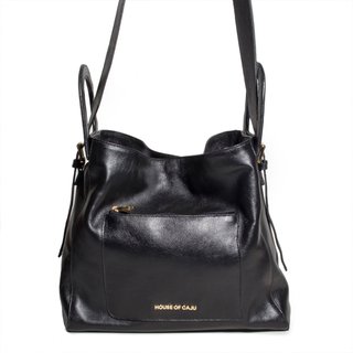 Bolsa Feminina Em Couro Transversal Preta "Cássia Eleutério"""
