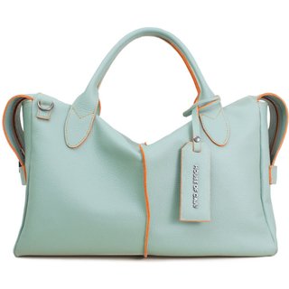 Bolsa Feminina Em Couro Alça De Mão Verde Tiffany Com Laranja "Isabelle Ferreira"""