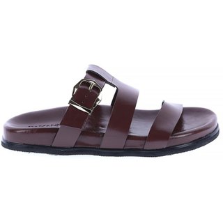 Flat Rasteira Damannu Shoes Feminina com Tiras e Fivela Ajustável Marrom