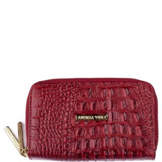 Carteira feminina de couro croco Martina 9,5x15,5cm - Vermelho