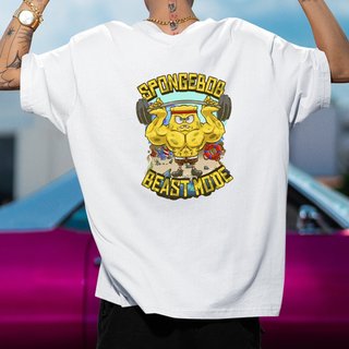 Camiseta Oversized Navit Bob Esponja Academia Branco