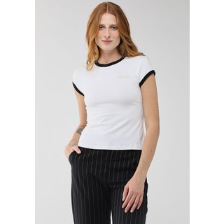 Camiseta Feminina Forum Gola Contraste Branca e Preta