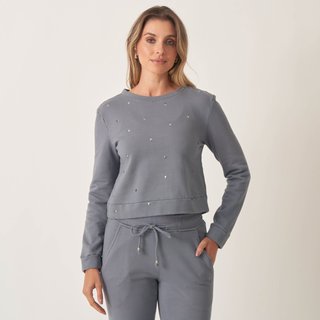 Blusa Moletom Crooped Moletom Com Tachas