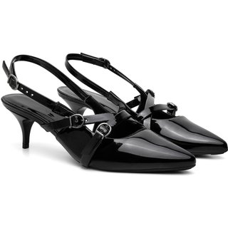 Sapato Scarpin Feminino Anna Andrade Casual Social Salto Fino Baixo Atemporal Elegante Verniz Preto