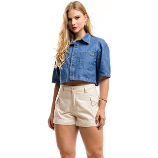 Camisa Cropped Restrito Jeans Oversized Jeans - Azul