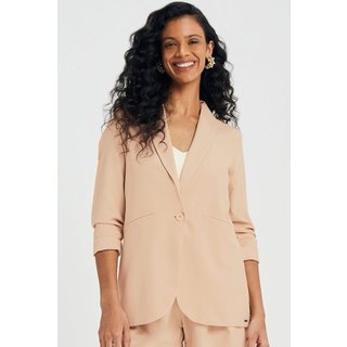 Blazer Feminino Alongado Alfaiataria Marialícia Bege
