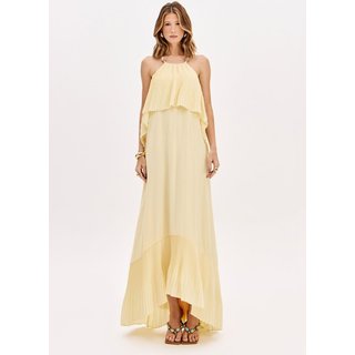 Vestido Longo Plissado Com Babado Lança Perfume