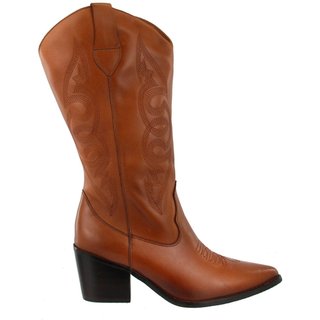 Bota Western Cowgirl Texana Country Em Couro Feminina Bico Fino Maria Paula Camel