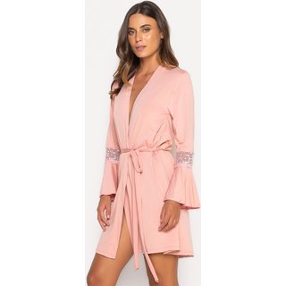 Robe Bravaa Store Hobby Roupão Feminino Noiva Renda Sexy Luxo Hobe 241 Rosa
