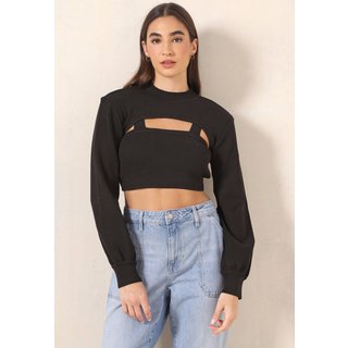 Blusa Cropped Tricot Morena Rosa Manga Bufante Preta